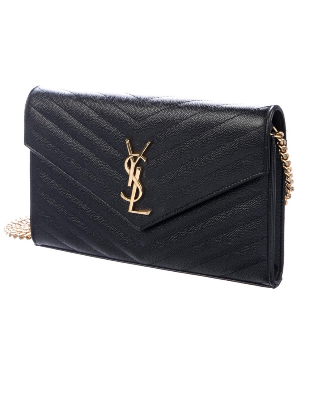 Yves Saint Laurent Black Chevron Crossbody|Clutch|Wallet on chain|Belt Bag